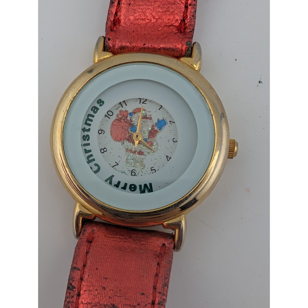L.T Co Rotating Merry Christmas Women's Watch Red Leather Band- New Battery